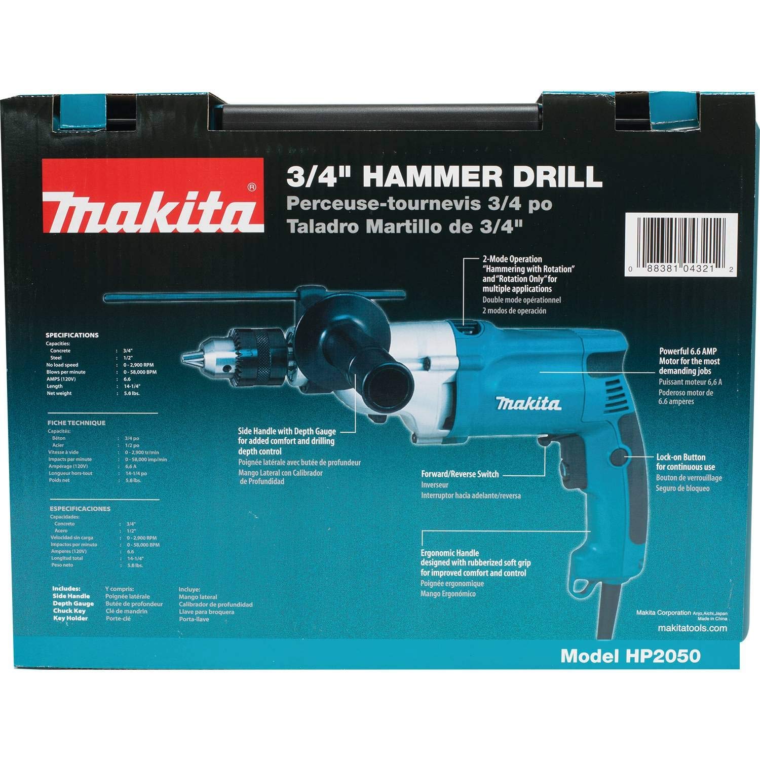 Makita HP2050-R 6.6 Amp 3/4 in. Hammer Drill with Case (Renewed)