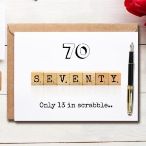 OystersPearl Scrabble 70Th Decade Birthday Card - 70 Its Only 13 In Scrabble - Birthday Greeting Card - Funny Greeting Card - Meaningful Greeting Cards.