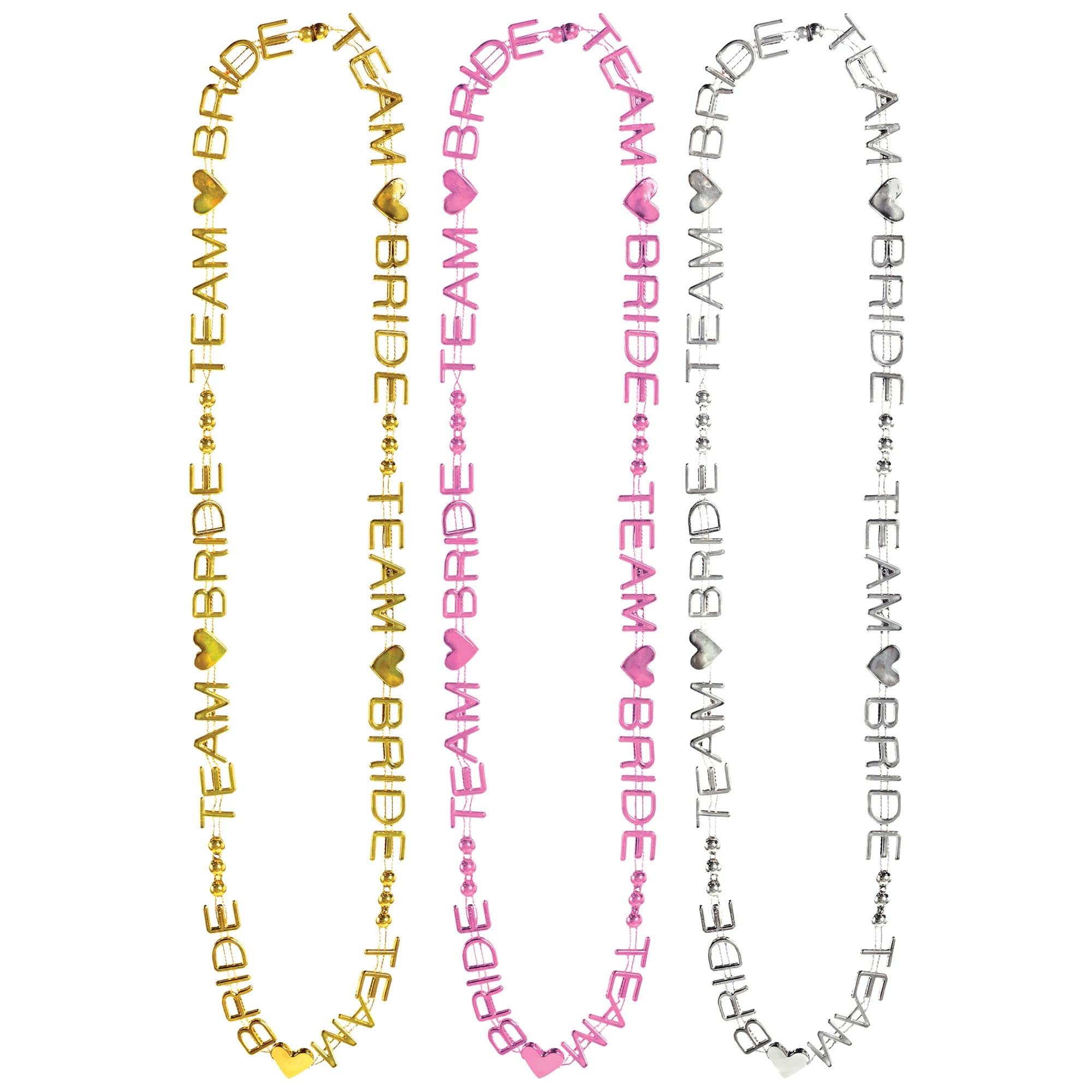 Team Bride' Word Beads (Pack Of 6) - 32" | Gorgeous Gold, Pink, & Silver Necklaces, Perfect Accessory for Bachelorette Parties, Bridal Showers & Weddings