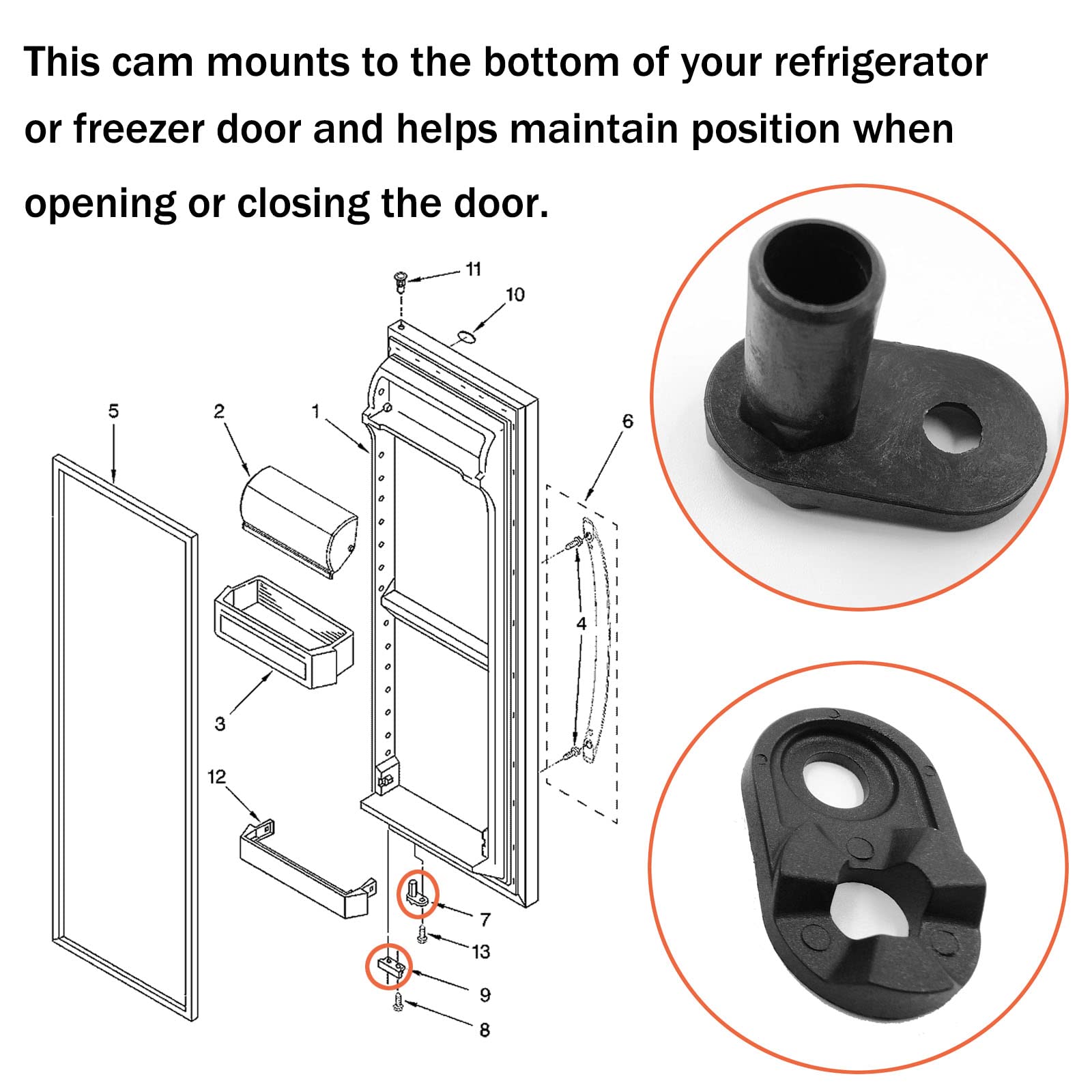 2182179 Refrigerator Door Closer Cam For Whirlpool Kenmore Admiral Amana Crosley Refrigerator Lower Door Closer AP6005980 PS11739042 W10329686 2155311 (Screws not included)