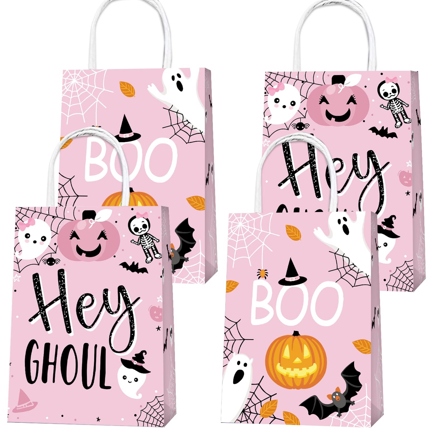 16 Pcs Halloween Party Gifts Bags Boo Gift Bags Pink Halloween Candy Bags Treat Bags Boo Theme Birthday Party Supplies for Halloween Party Favors