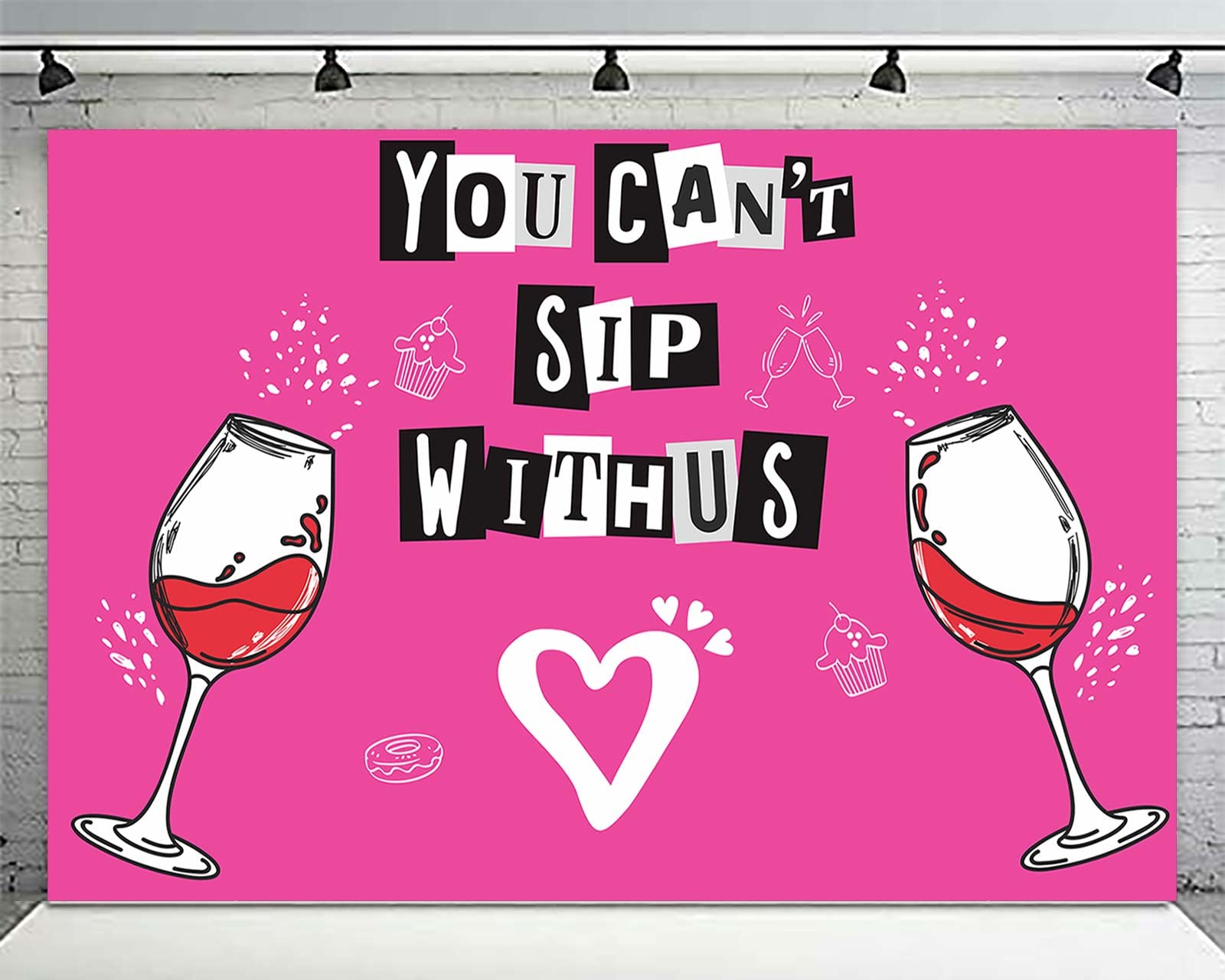 You Can’t Sip Withus Happy Birthday Banner Hot Rose Pink Lip Theme Decorations Decor for Bridal Shower Wedding Night Out Hen Movie Bachelorette Party Girl Woman Birthday Party Favors Background Ideas