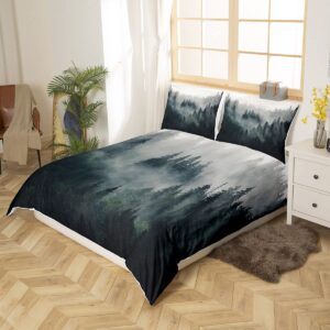 Feelyou Smoky Mountain Bedding Set for Adults Trees Natural Scenery Art Comforter Cover Set Nature Lover Gift Room Decorative Duvet Cover Foggy Scenic Bedspread Cover Queen Size 3Pcs Bedclothes