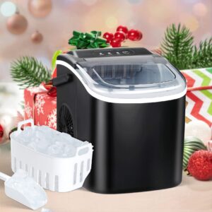 simple deluxe ice maker machine for countertop, 26lbs ice/24hrs, 9 ice cubes ready in 6 mins, portable self-clean ice machine with scoop and basket, 13.7lbs, for home kitchen office bar party, black