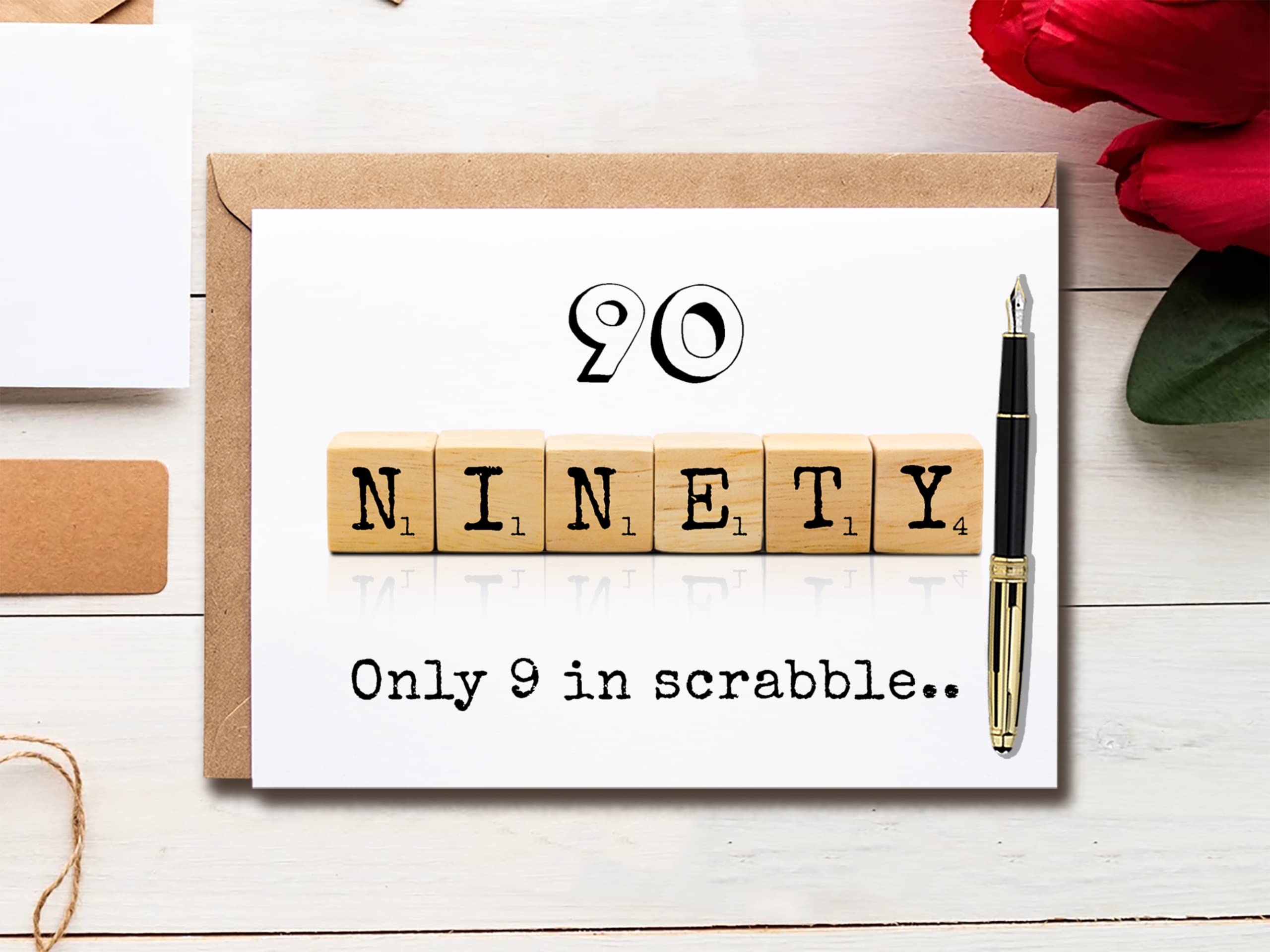 Scrabble 90Th Decade Birthday Card - 90 Its Only 9 In Scrabble - Birthday Greeting Card - Funny Greeting Card - Meaningful Greeting Cards.