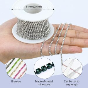 Dowarm 10 Yards 2MM Crystal Rhinestone Close Chain Trim for Sewing Crocs Shoes Clothes Cups, SS6 Claw Rhinestone Chain for Craft Jewelry Wedding Bouquet DIY Decoration, Silver