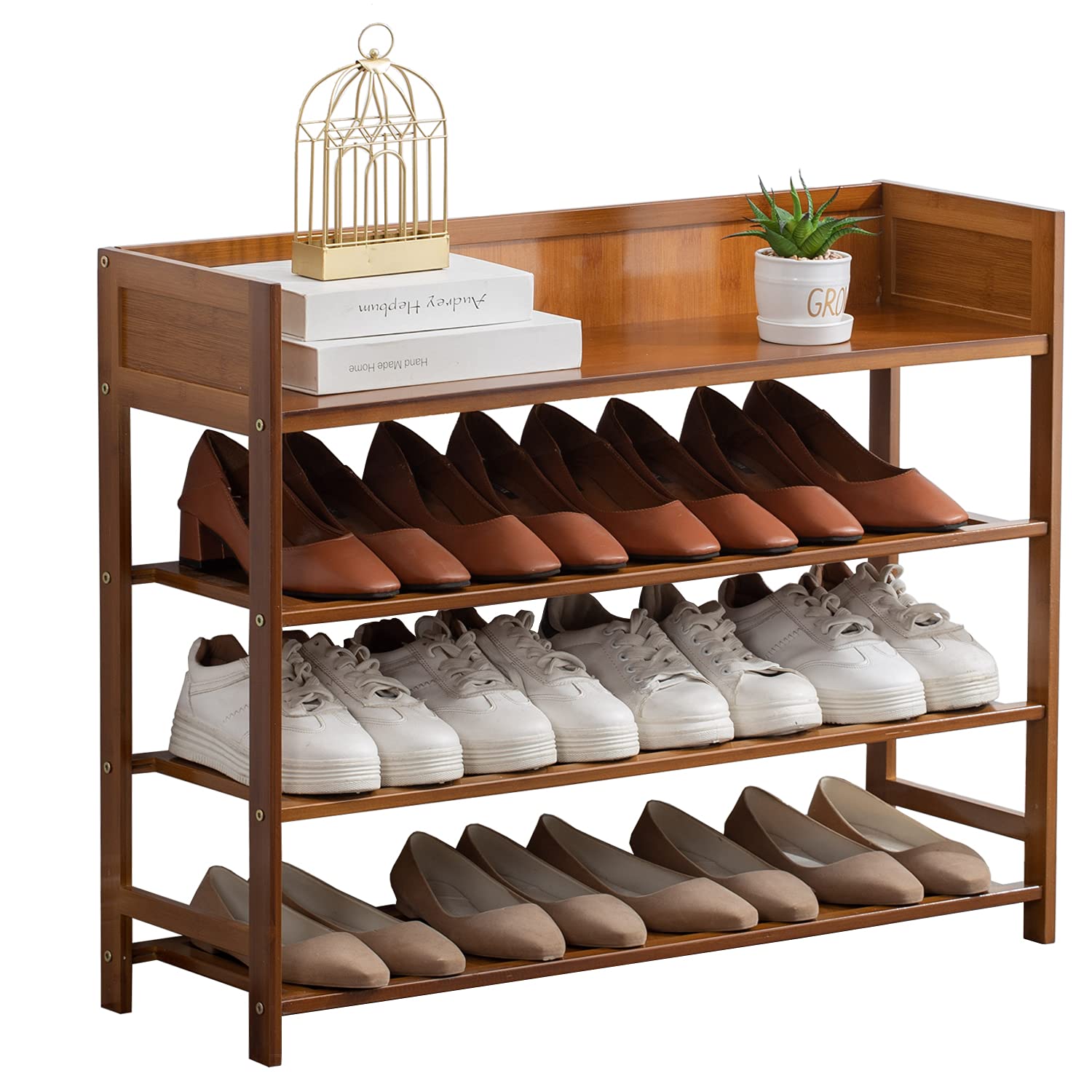 Suwoic Bamboo Shoe Rack Organizer, 5 Tier Shoe shelf Storage Organizer, For Entryway, Hallway, and Closet (Brown-39.4")