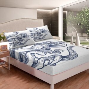 kids octopus fitted sheet ocean kraken bed sheet set for boys girls tentacles decor bedding set sealife sea animal bed cover bedroom 3pcs full size