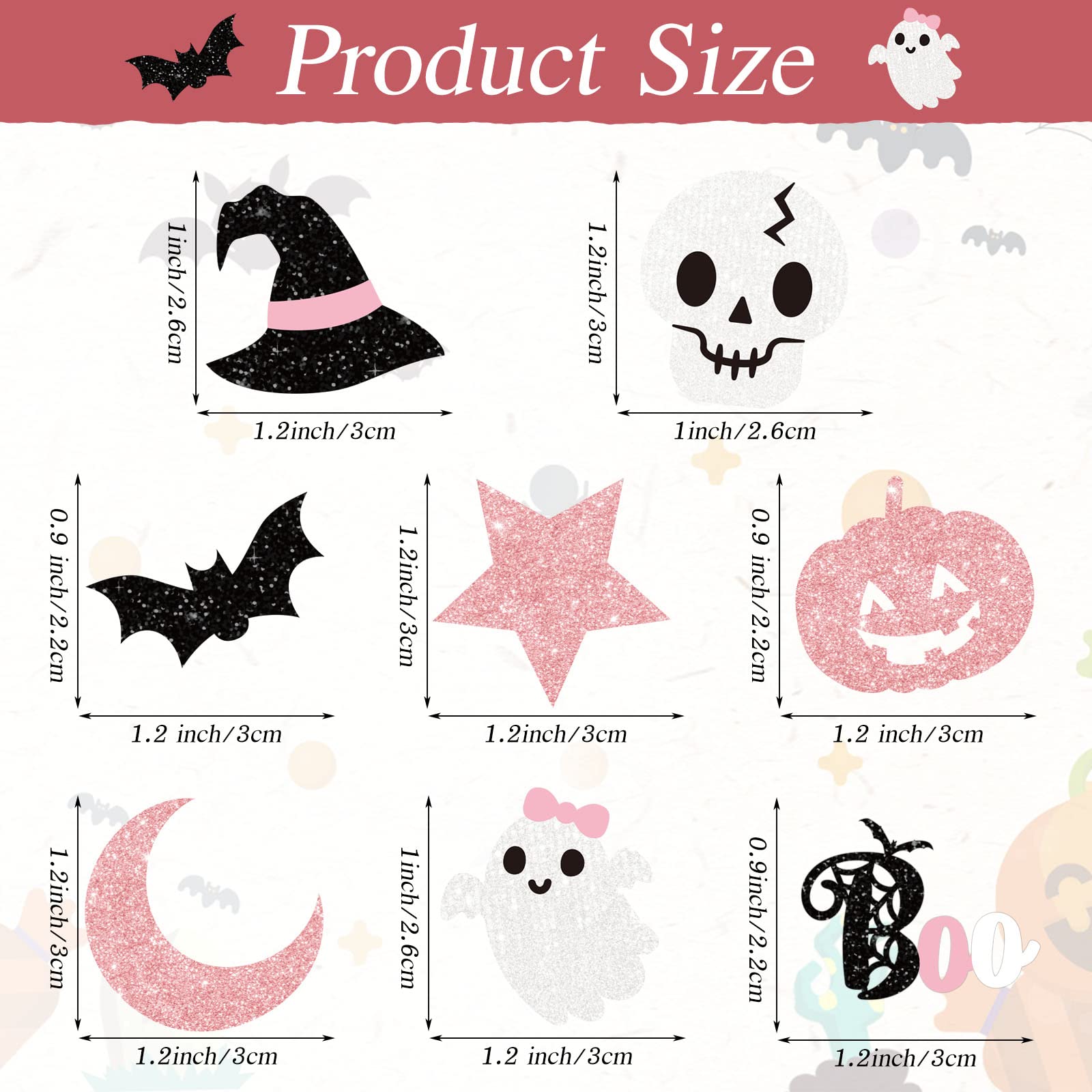 300 Pieces Halloween Confetti Halloween Party Table Scatter Confetti Glitter Halloween Confetti Boo Bat Ghost Pumpkin Witch Confetti for Baby Shower Birthday Table Decor Supplies (Pink)