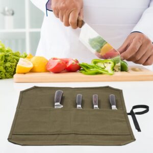 Kaaltisy Knife Roll Bag, 16oz Waxed Canvas Chef Knife Bag with 5 Slots, Specialized Anti Cutting Fabric Knife Holder with Tie Rope | Army Green