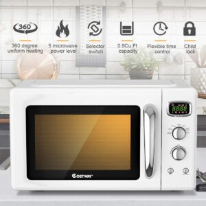 ARLIME Retro Microwave, 900W/0.9Cu.Ft, Small Countertop Microwave w/Defrost & Auto Cooking, LED Display, Pull Handle, Easy Clean Stainless Steel Interior, Child Lock, ETL Certification, Microwave Oven