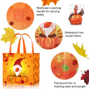 HOWAF 12Pcs Happy Thanksgiving Non-Woven Bags, Thanksgiving Party Favor Bags with Handle, Give Thanks Maple Leaves Pumpkin Treat Bags, Fall Themed Candy Goodie Bags for Thanksgiving Day Supplies