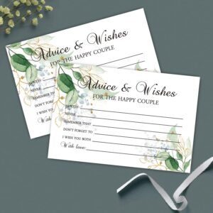 FARHTINANFX Greeting Card, 50 Wedding Advice and Wishes Cards for The Happy Couple, Bride and Groom, 4x6 inches, Rustic Green Leaves Design