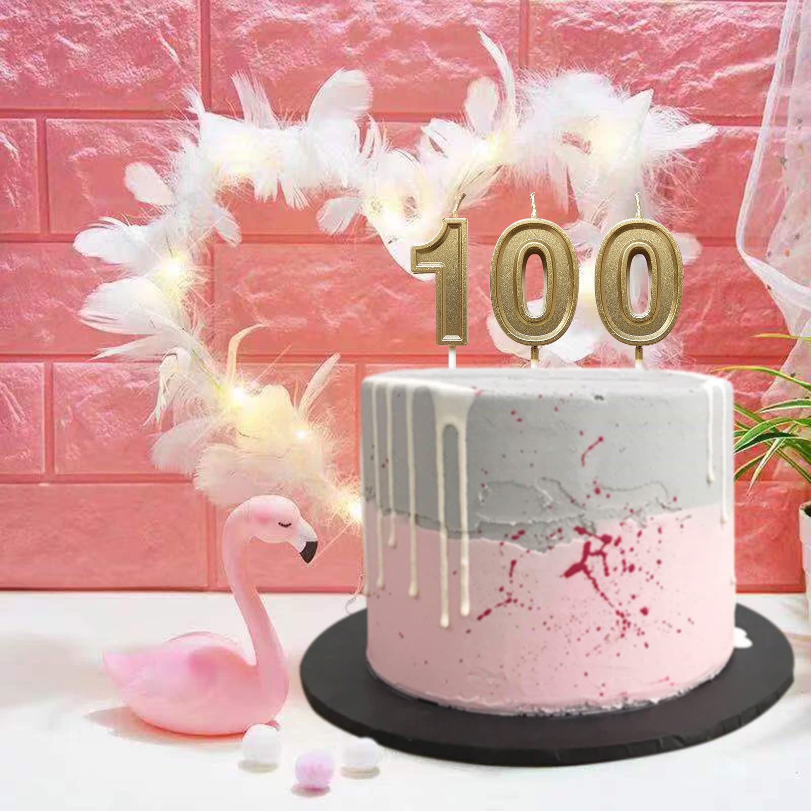 Gold 100th Birthday Candles, Number 100 Candles for Cakes, Happy 100 Days or Years Cake Topper Numeral Candle for Birthday Anniversary Celebration Decoration Party Supplies