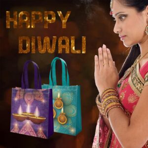 Ertyjikg 20 Pcs Diwali Party Bags,Reusable Diwali Gift Non-woven Bags with Handles for Diwali Party Decorations