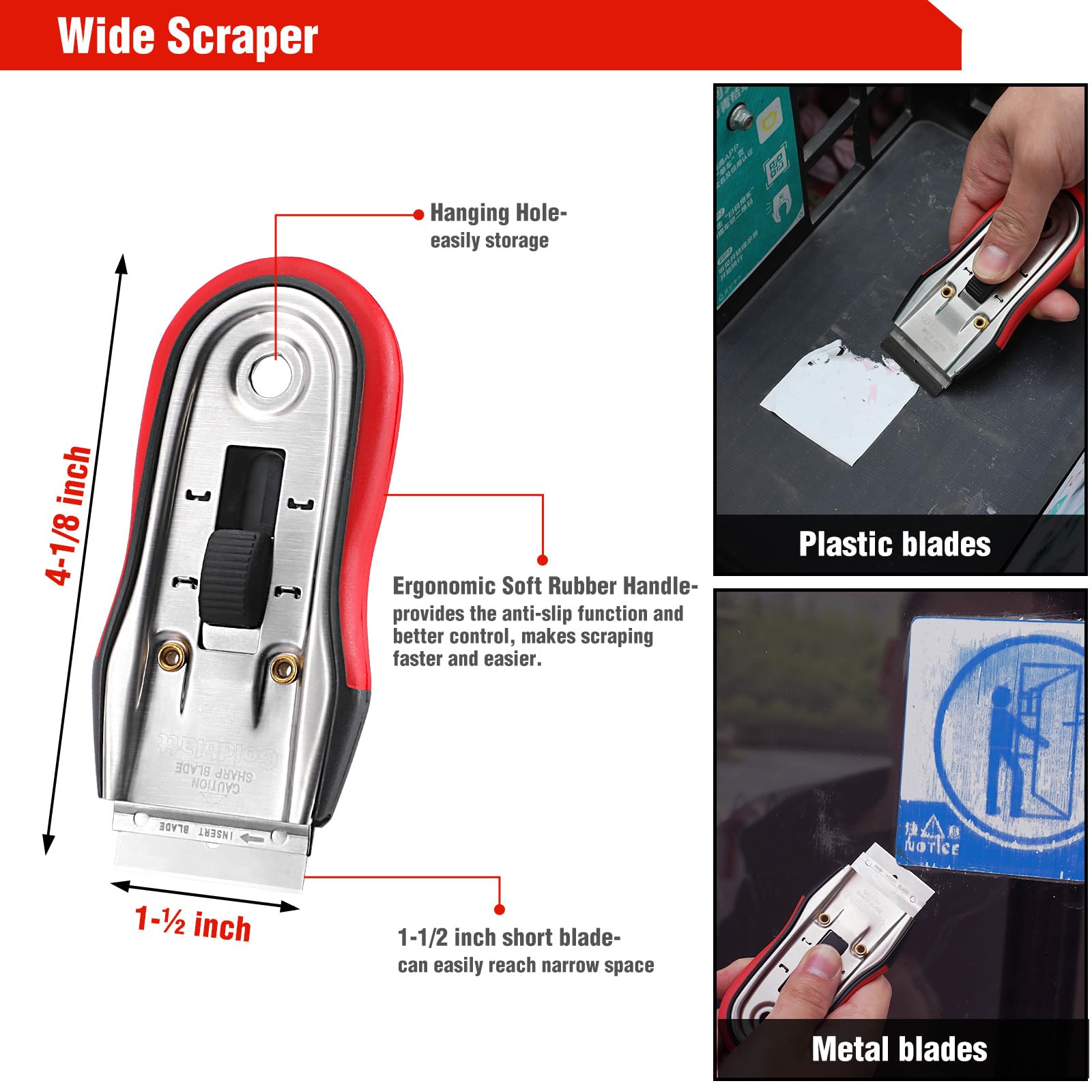 Goldblatt 9-in-1 Drywall Paint Scraper, Stainless Steel Putty Knife Scraper & Goldblatt 2 Piece Razor Blade Scraper Set with 20-piece Blades