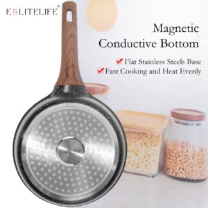 ESLITE LIFE 1.5 QT & 2.5 QT Sauce Pan Set with Lids, Nonstick Small Soup Pot Compatible with All Stovetops (Gas, Electric & Induction), PFOA Free, Black