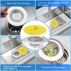 Kitchen Sink Strainer Sink Stopper - Abnaok 2 PCS Sink Strainer Stopper Kit, Universal Silicone Drain Cover, 4.5 Inch Stainless Steel Sink Drain Strainer, Food Catcher for Kitchen Sink