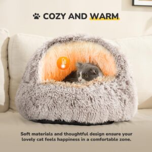 CATISM Cat Bed, Plush Hooded Cat Beds for Indoor Cats, Calming Cat Nest, Self Warming Cat Bed Cave, Cozy Cat Pod for Indoor Cat or Small Dog, Removable Washable Cat Cove with Non-Slip Bottom