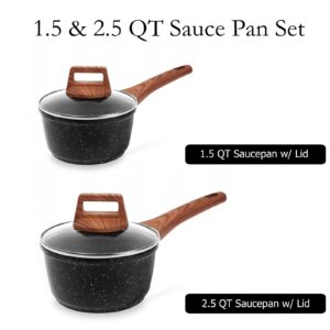 ESLITE LIFE 1.5 QT & 2.5 QT Sauce Pan Set with Lids, Nonstick Small Soup Pot Compatible with All Stovetops (Gas, Electric & Induction), PFOA Free, Black