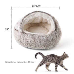 CATISM Cat Bed, Plush Hooded Cat Beds for Indoor Cats, Calming Cat Nest, Self Warming Cat Bed Cave, Cozy Cat Pod for Indoor Cat or Small Dog, Removable Washable Cat Cove with Non-Slip Bottom