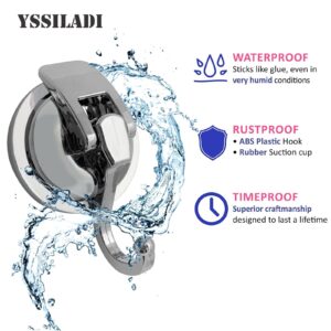 Shower Suction Hook, YSSILADI Suction Cup Soap Holder, 304 Stainless Steel Soap Box Bathroom Bathrobe Hooks, Reusable, No Hole Punching Required for Wreath Decorations (Silver, Set of 4)