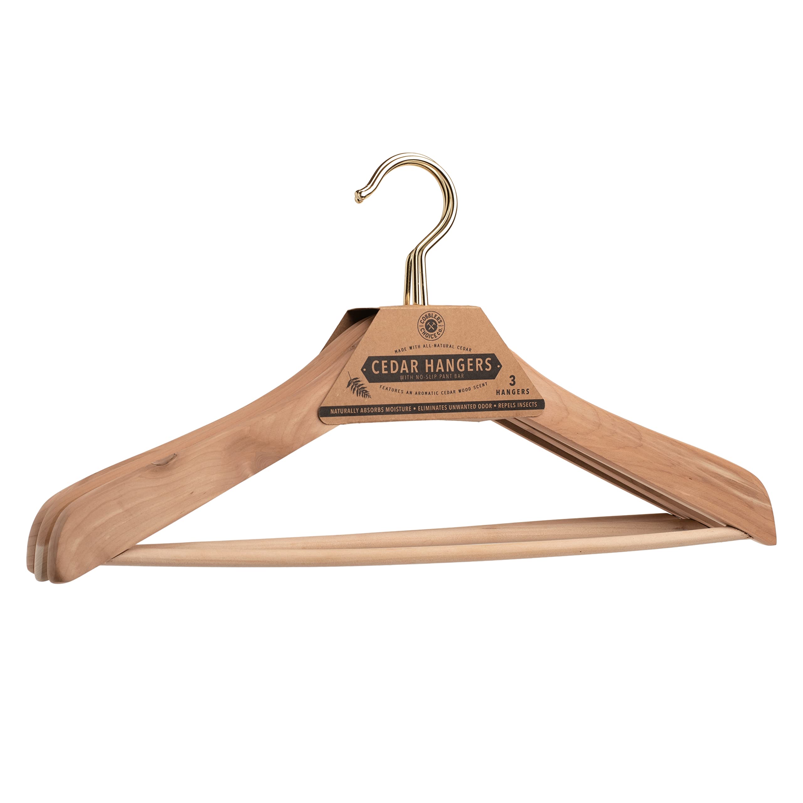 Cobbler's Choice Cedar Hanger (3-Pack), Naturally Absorbs Moisture, Eliminates Unwanted Odor, & More