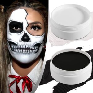 ecofavor black white face paint body painting, 2 pcs pro white+black face body paint oil based cream palette kit for art theater halloween party cosplay clown sfx makeup for kids adults (200g/7.06oz)