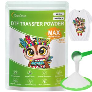 cendale 1000g white dtf transfer powder: hot melt adhesive digital dtf powder for sublimation, ideal for all fabrics including jeans and cotton t-shirts, compatible with dtf and dtg printers