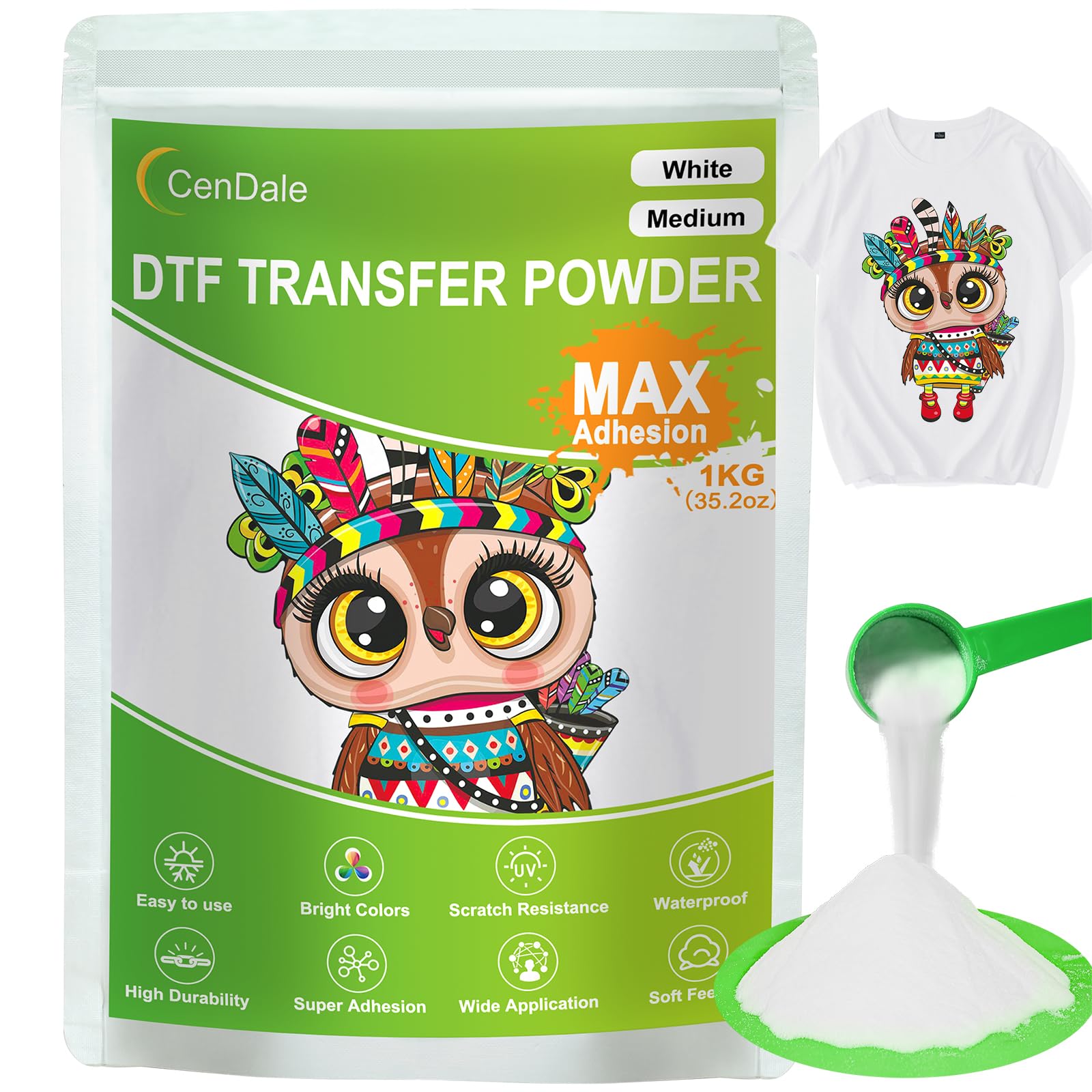 CenDale 1000G White DTF Transfer Powder: Hot Melt Adhesive Digital DTF Powder for Sublimation, Ideal for All Fabrics Including Jeans and Cotton T-Shirts, Compatible with DTF and DTG Printers