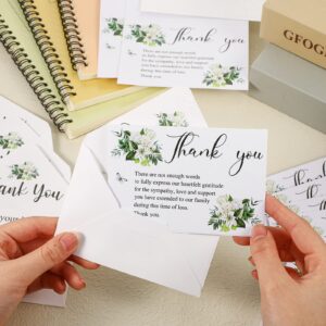 Marspark 100 Sets Funeral Thank You Cards with Envelopes and Message Thank You Sympathy Cards Inside Memorial Card Bereavement Cards with Stickers for Funeral Loved Ones Celebration of Life(Lily)