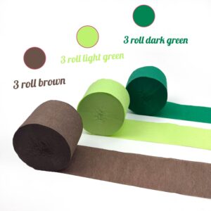 Crepe Paper Streamers 9 Rolls 738 ft Crepe Paper Decorations for Dinosaur Birthday Party, Natural Theme or Green Party(Jungle Green Combo)