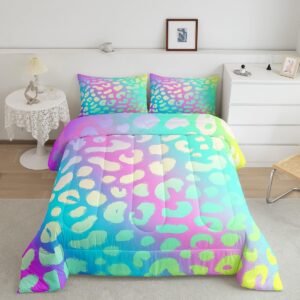 cheetah print bedding set twin,glitter kawaii down comforter pastel pink teal gradient tie dye comforter set watercolor leopard skin bed quilt kids girls african safari animals bedroom decor