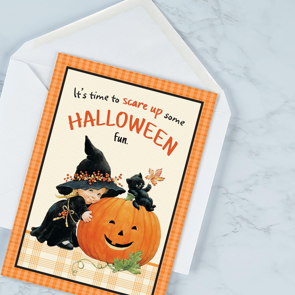 Current Morehead Orange Plaid Halloween Greeting Cards Set - Set of 8 Large 5 x 7-Inch Cards, Themed Holiday Card Variety Value Pack, Assortment of 4 Unique Designs, Envelopes Included