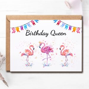 Birthday Queen - Birthday Card Flamingo - Happy Birthday Card For Women - Birthday Card For Her - Meaningful Greeting Cards.