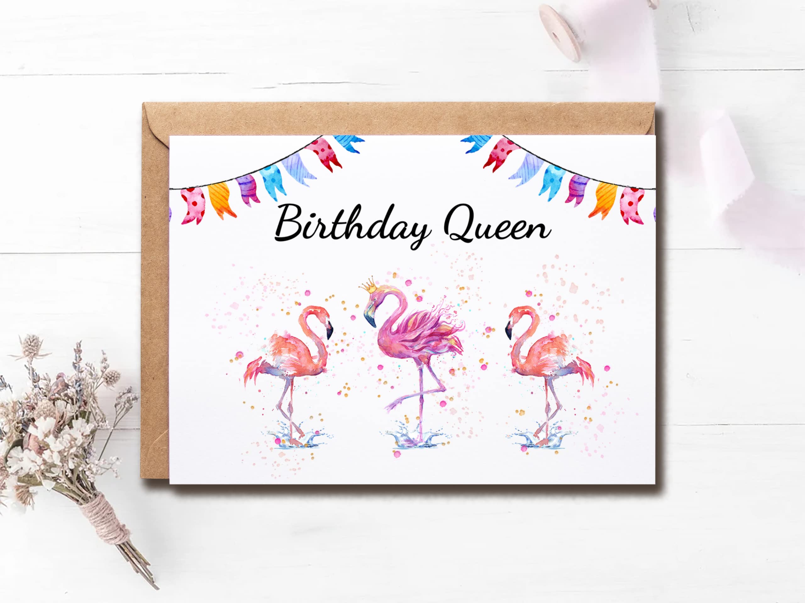 Birthday Queen - Birthday Card Flamingo - Happy Birthday Card For Women - Birthday Card For Her - Meaningful Greeting Cards.