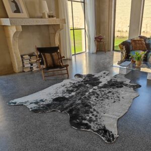 rugoo Faux Cowhide Rug 6.4 ft x 8 ft Cow Print Rug Faux Animal Skin Rug for Living Room Bedroom Nursery