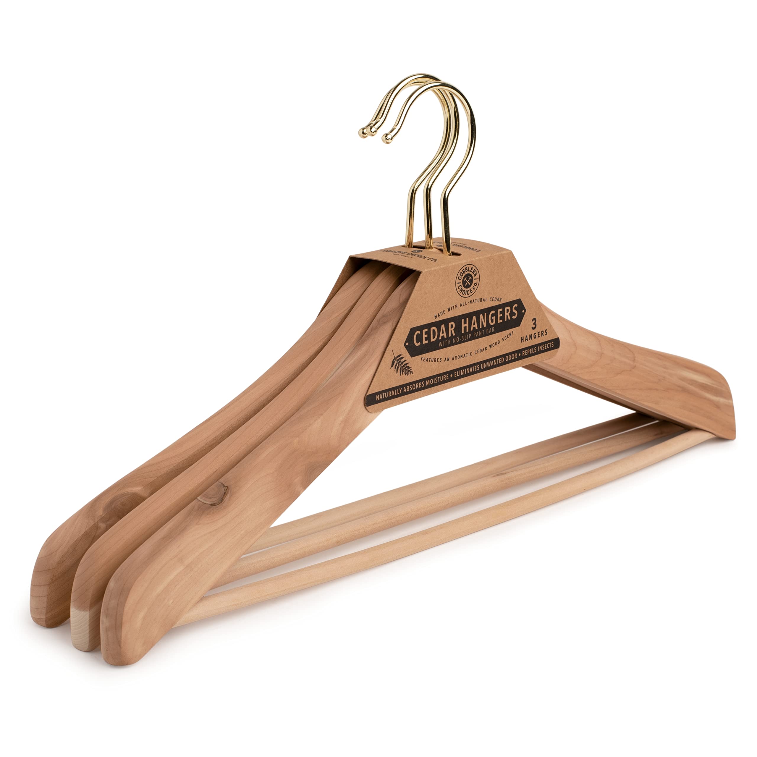 Cobbler's Choice Cedar Hanger (3-Pack), Naturally Absorbs Moisture, Eliminates Unwanted Odor, & More