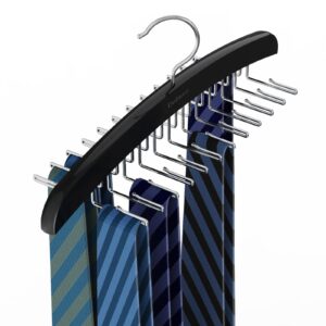 Upgraded Tie Rack Tie Hanger 24 Hooks Wooden Tie Organizer, Space Saving Tank Top Hanger,Belt Organizer for Closet,Bra Organizer with 360°Rotating, 2Pack