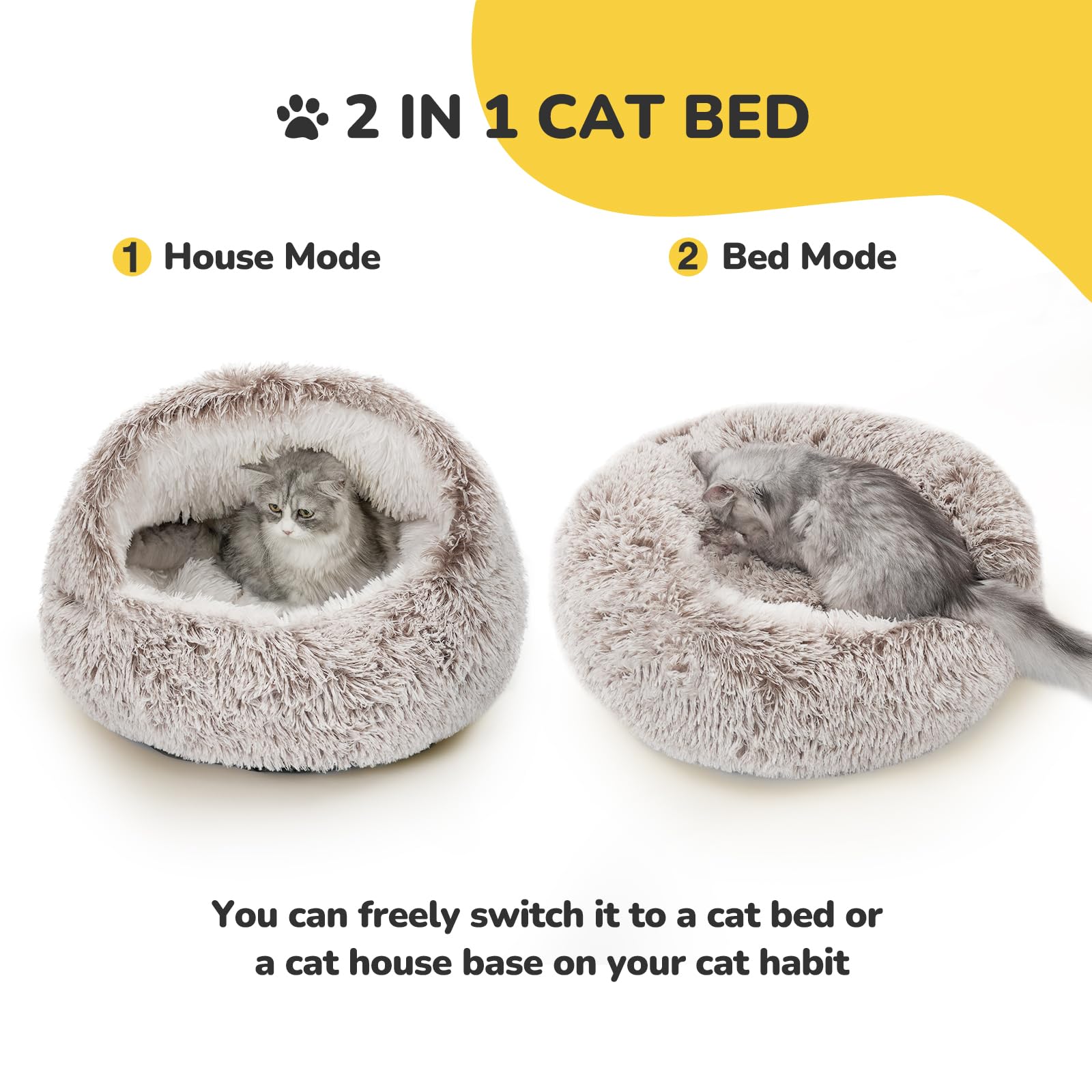 CATISM Cat Bed, Plush Hooded Cat Beds for Indoor Cats, Calming Cat Nest, Self Warming Cat Bed Cave, Cozy Cat Pod for Indoor Cat or Small Dog, Removable Washable Cat Cove with Non-Slip Bottom