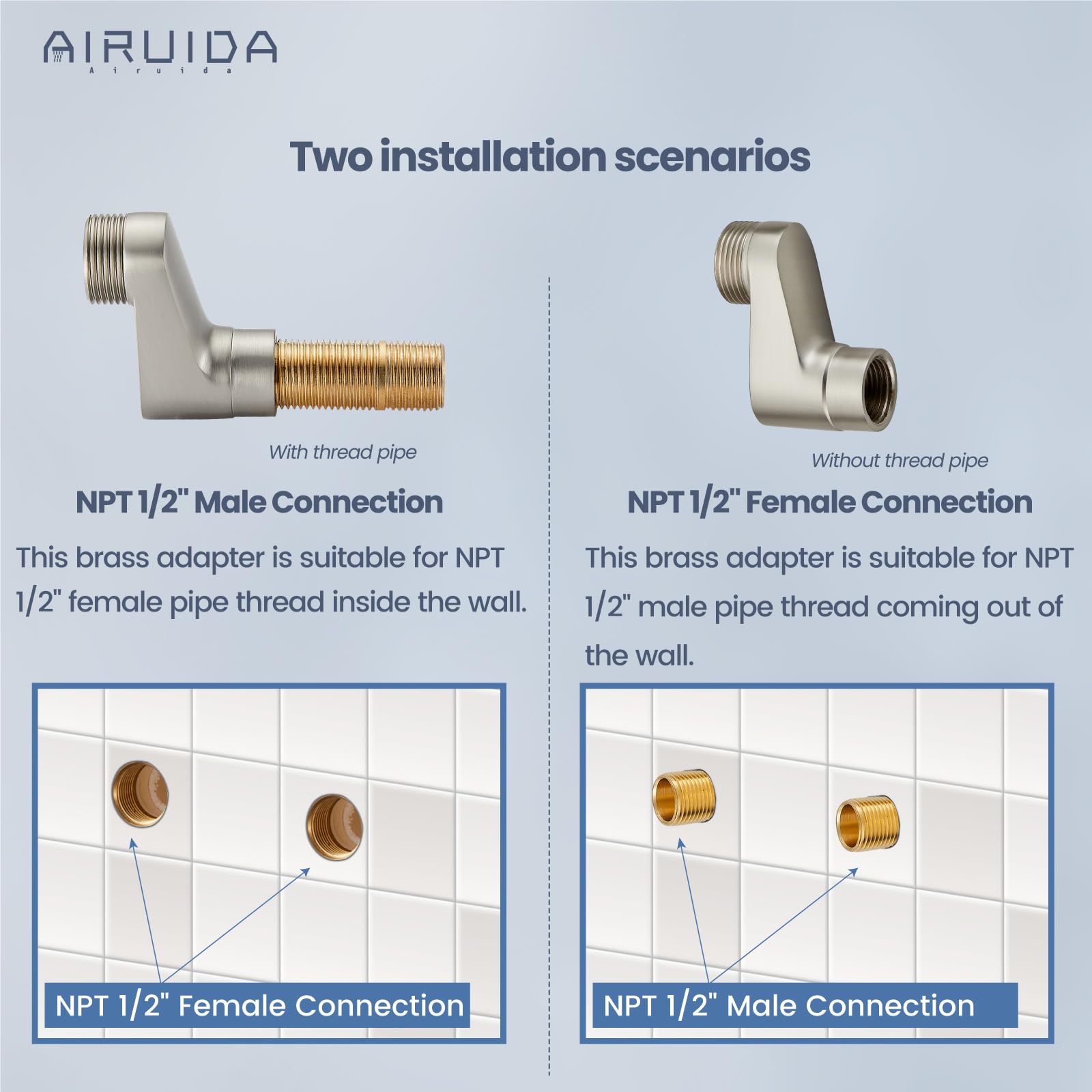 Airuida Antique Brass Wall Mount 2.17 Inch Extended Thread Adjustable Swing Arms 3-3/8 Inch Clawfoot Bathtub Shower Faucet Adapter Commercial Utility Eccentric Screw Plus Size 1 Pair