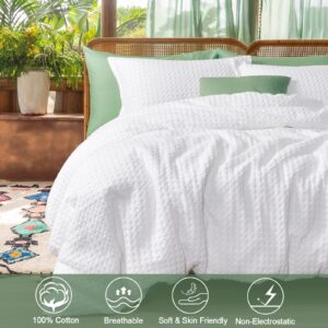 David's Home 100% Cotton Duvet Cover Set Twin Size, Waffle Weave Duvet Cover with Pillow Shams, 2pcs Ultra Soft and Breathable Comforter Cover Set, 68x90 Inches, White