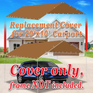 Strong Camel Outdoor Carport Conopy Cover 10x20 FT Replacement for Car Tent Top with Ball Bungees, TAN (Only Cover, Frame Not Included)