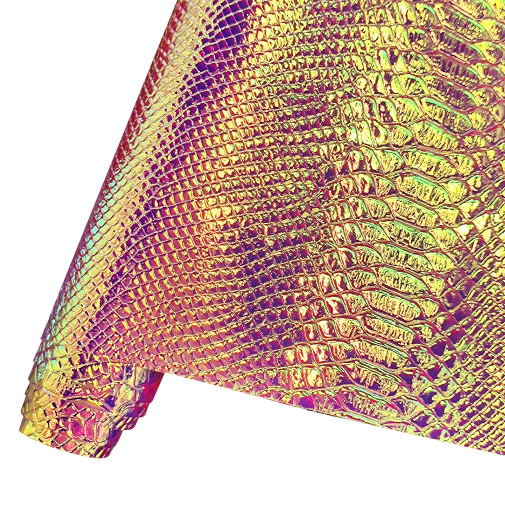 HYANG Holographic Snake Embossing Gold PU Faux Leather Sheets,Very Suitable for Making DIY Crafts,Handbags Leather Earrings, Bows,Sewing etc 1Rolls 12"X53" (30cmX135cm)