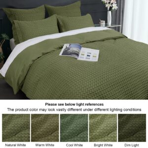 PHF 100% Cotton Waffle Duvet Cover King, Ultra Soft Skin-Friendly Duvet Cover Set for All Season, Luxury Decorative Textured Comforter Cover with Pillow Shams Bedding Collection, 104"x90", Olive Green