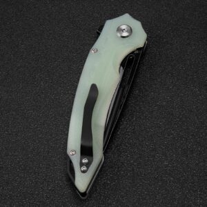 BESTECH KNIVES Pocket Folder Folding Knife: 3.54" D2 Steel Black Satin Blade, G10 Scales, Flipper, Liner Lock, EDC Steel Clip, BG50D (Translucent)