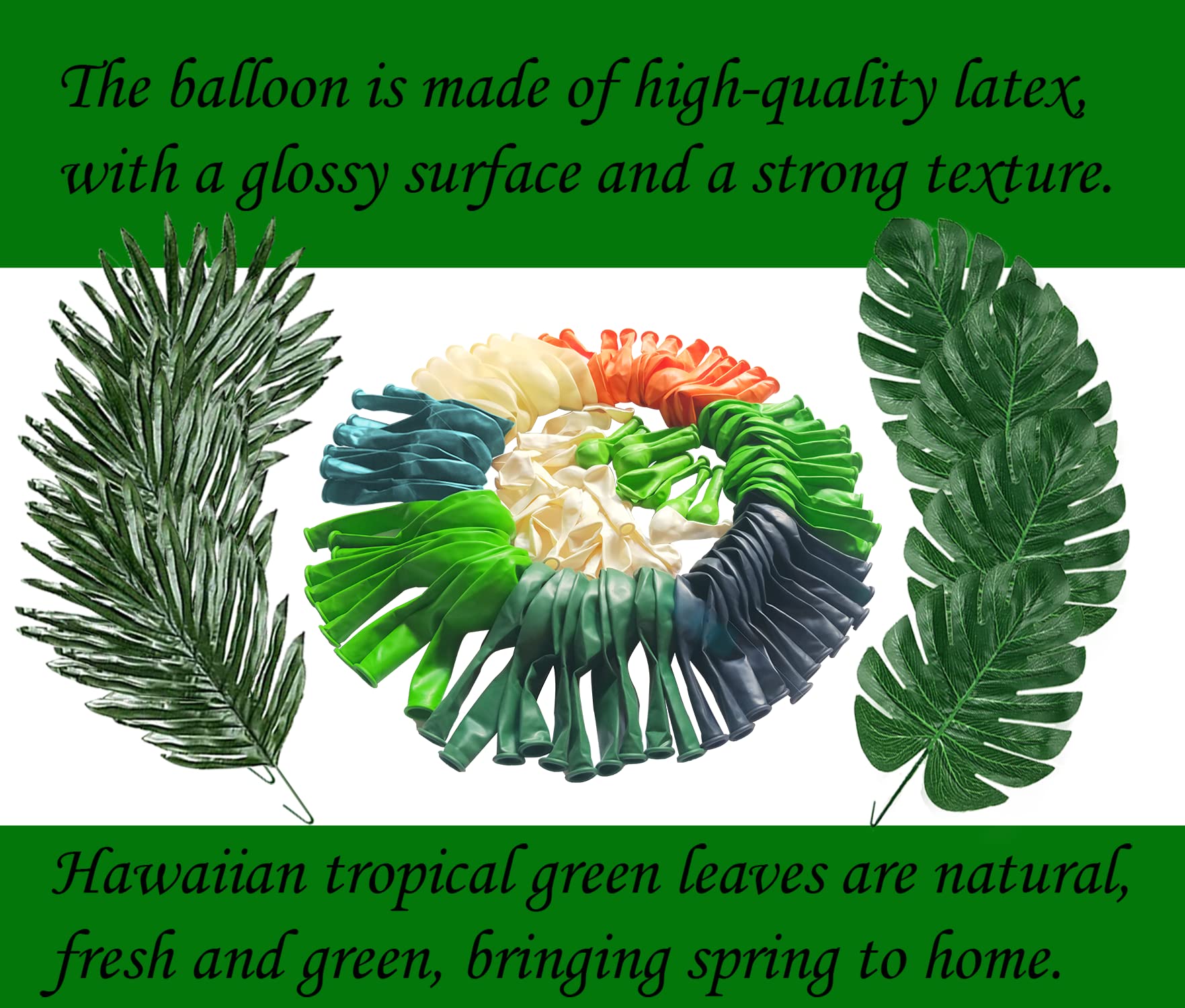 XIRUISHEN 118 PCS Tropical Forest Balloon Arch Garland Kit, Green Confetti Balloon Palm Leaf Hawaiian Theme Graduation Ceremony Anniversary Celebration Birthday Party Wedding Decorations