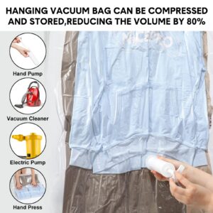 Shappy 10 Pcs Hanging Vacuum Storage Bags for Space Clothes Seal Saver with 1 Hand Pump, 5 Long 53'' x 27.6'', Short 43.3'' 27.6'' Clear Suits Dress Jackets Coat Closet Organizer