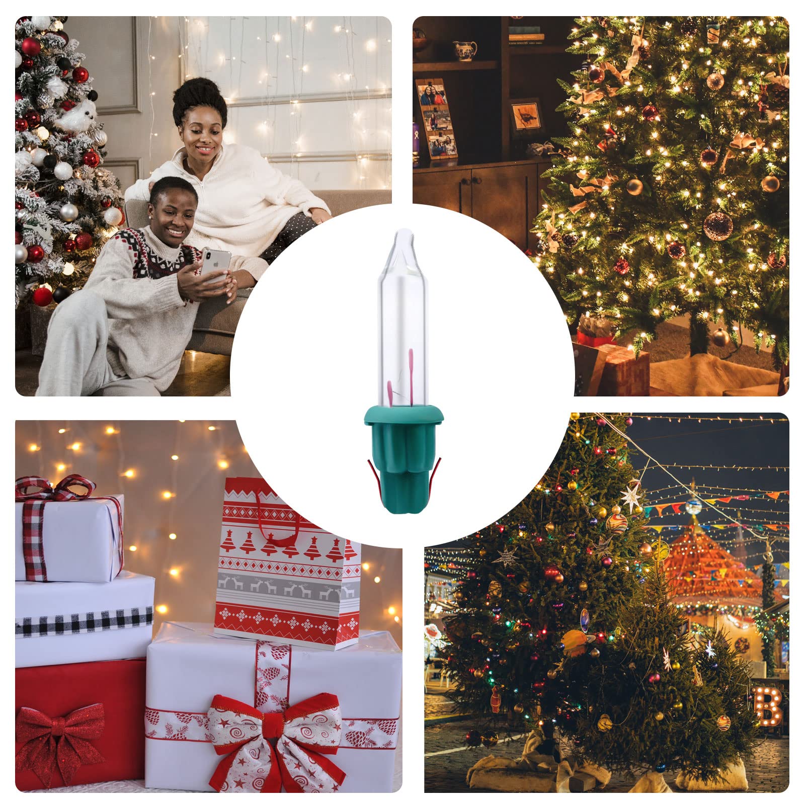 50pcs Christmas Tree Light Bulbs, 2.5 Volts / 0.425 Watt / 0.17 Ampere Christmas Mini Light Bulbs Replacement Incandescent Mini Light Bulbs for Indoor Outdoor Decor