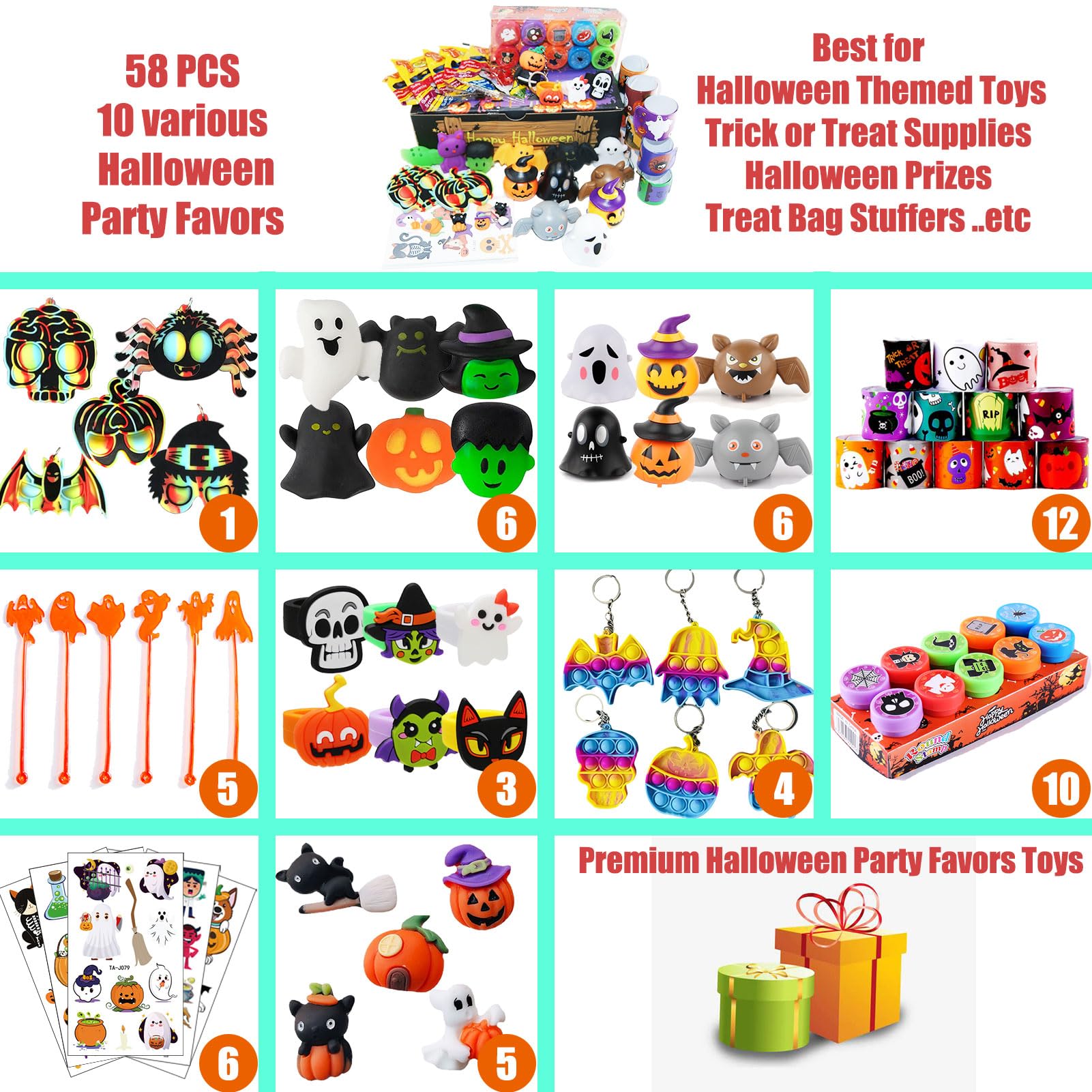 Premium Halloween Party Favors Toys for kids,Assortment Cute Halloween Themed Toys,Kids Trick or Treat Party Favors Supplies,Halloween Prizes,Carnival Prizes,Goody Bag Fillers,Treat Bag Stuffer